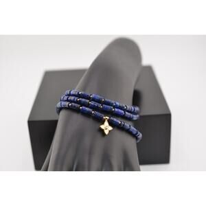 Rachel Reinhardt Blue Lapis 3 Piece Bracelets with Gold Clover